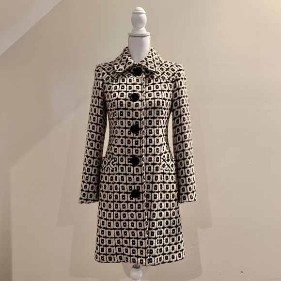 Milly New York Vintage Black and White Check Wool Woman's Coat, 2000 Collection - Picture 2 of 16